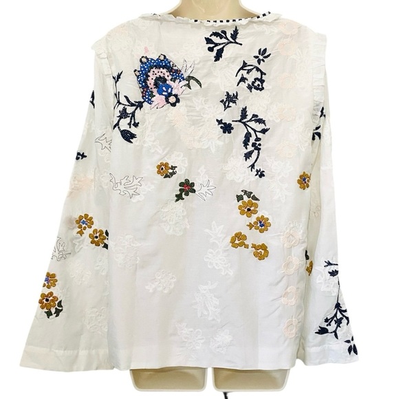 Elliette New Silk Penny Floral Embroidered Beaded Blouse French Designer - Picture 5 of 14